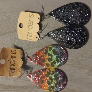 Randans Glitter Sparkly Tear Drop Acrylic Earrings Lot of 2